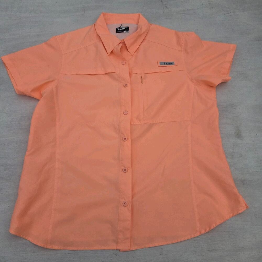 Habit Womens XL Coral Short Sleeve Vented SPF 40 Fishing Shirt Pockets Button Up